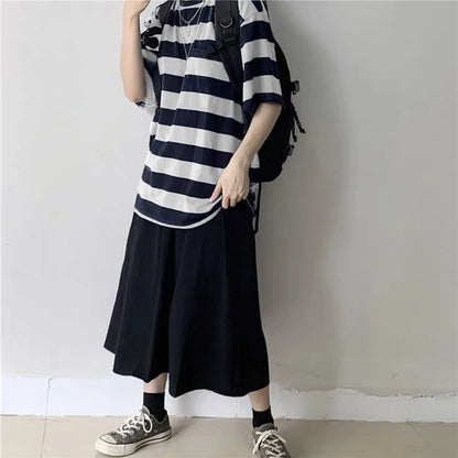Women T-Shirts Harajuku Goth Punk Stripe Print Short Sleeve Loose Clothes Oversized T Shirt Female Tops Hip Hop Tee Shirt