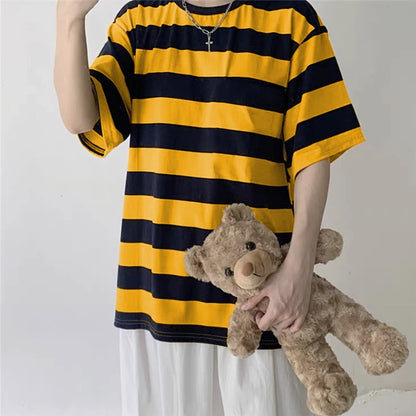 Women T-Shirts Harajuku Goth Punk Stripe Print Short Sleeve Loose Clothes Oversized T Shirt Female Tops Hip Hop Tee Shirt