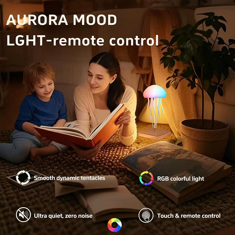 LED Jellyfish Lamp with 9 Tentacles 2 Working Modes Ultra Long Battery Life Colour Gradient Light Effects with Remote Control
